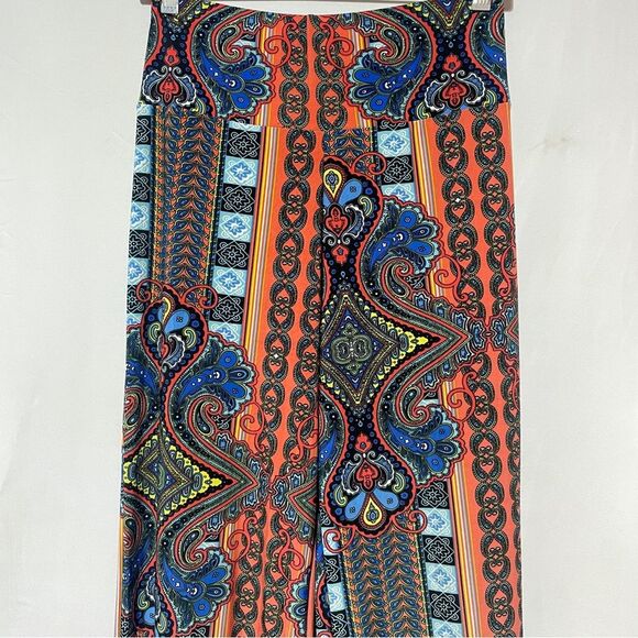 New Multicolor Boho High Rise Flare Wide Leg Palazzo Pants Butter Soft - Picture 7 of 11